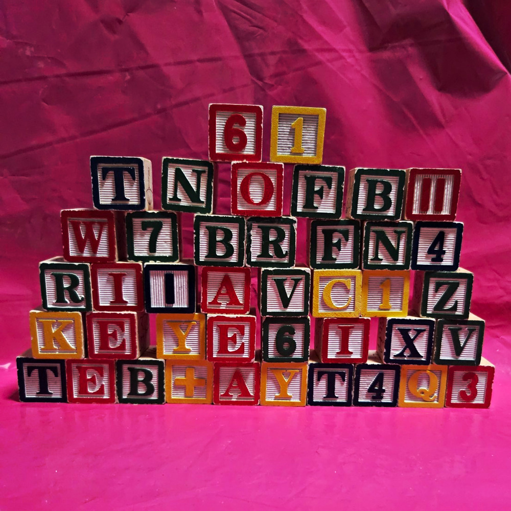 Wooden Alphabet & Number Blocks Set Lot, Age Level 3-4 & 4-7 #41 blocks 1"